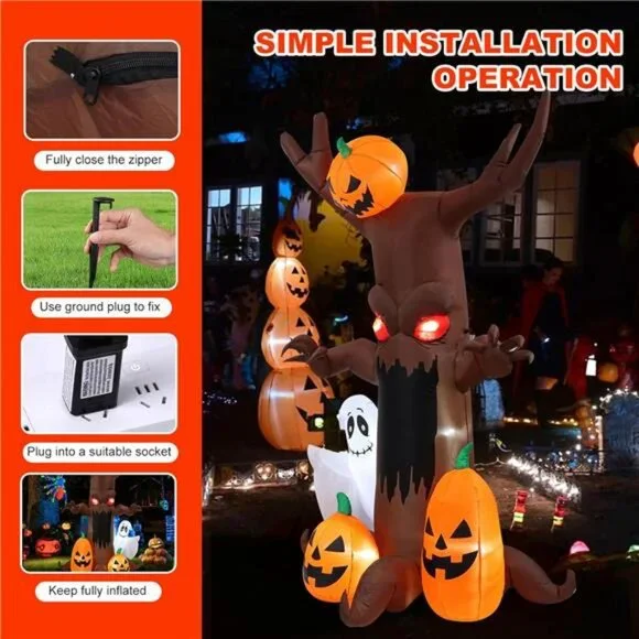 9ft Pumpkin Ghost Tree Halloween Inflatable Outdoor Decoration, Courtyard